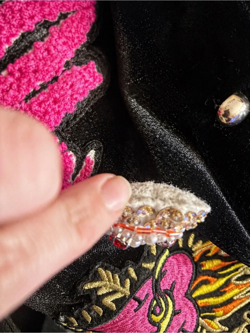 Betsy Johnson Baby’s Got Back Embellished Embroidered Black Velvet Backpack - Picture 11 of 11
